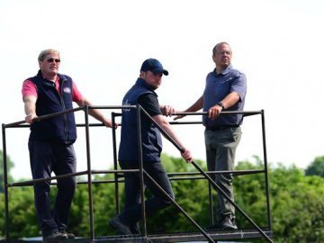 Shane Lyons, Andrew Duff and Ger on the gallops, May 2020. Photo: Pat Healy. 